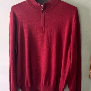 John Nordstrom 100% Merino Wool Sweater 1/4 Zip Mock Neck XXL Merlot Italy EUC
